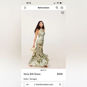 Reformation Veria Silk Dress in Tarragon, Size 4